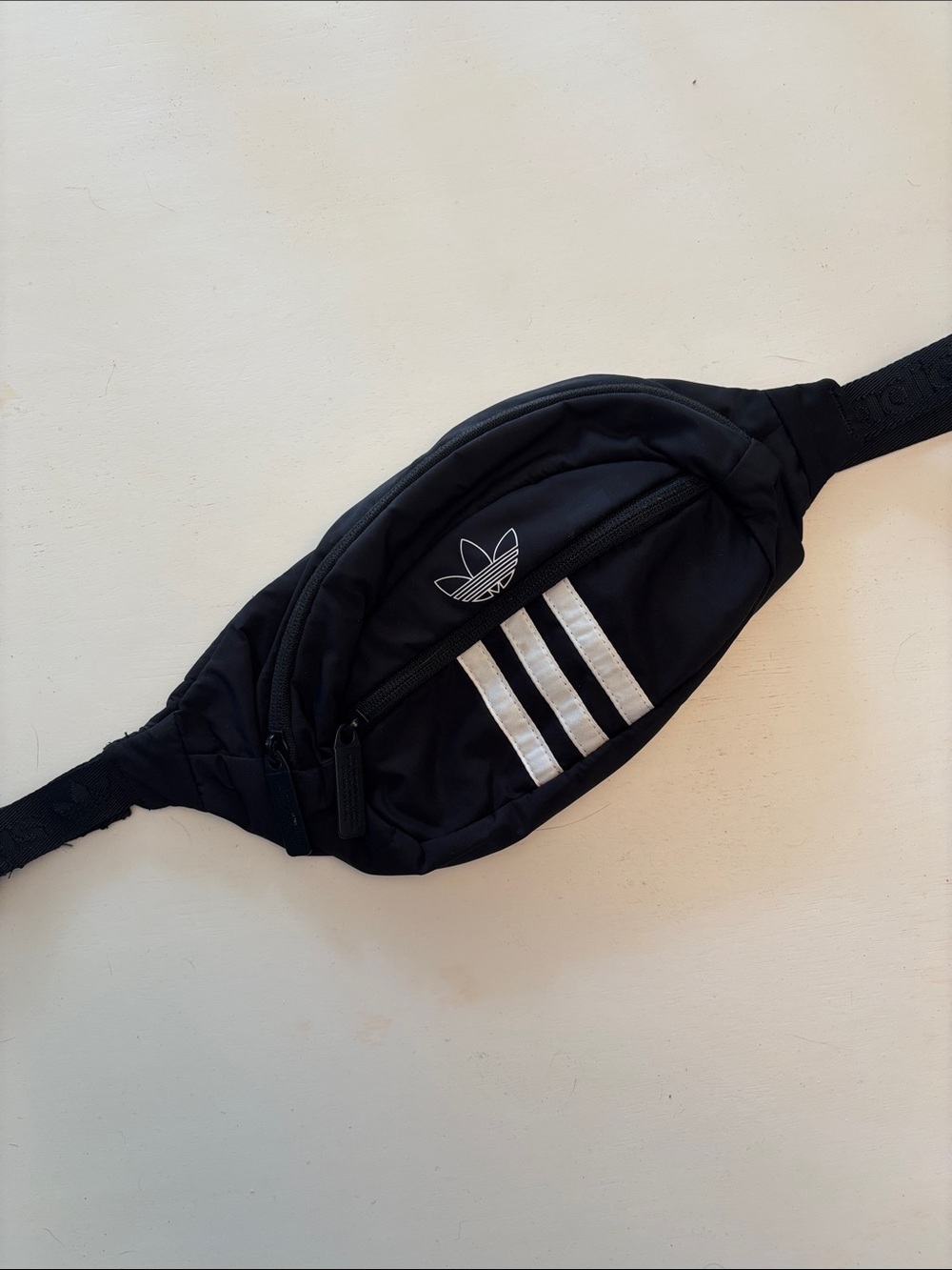 adidas Black Belt Bag with White Trefoil & Stripes